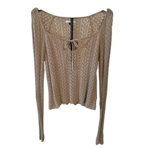 Women’s American Eagle Open Knit Cropped Sweater Sz L Square Neck Crotchet Y2K